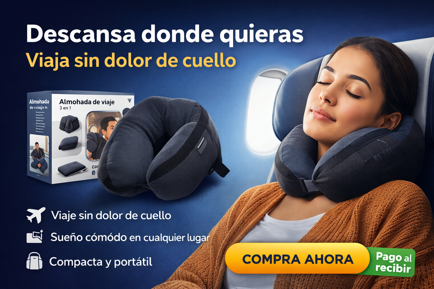 Almohada de Viaje 3 en 1 Ergonómica Multifunción