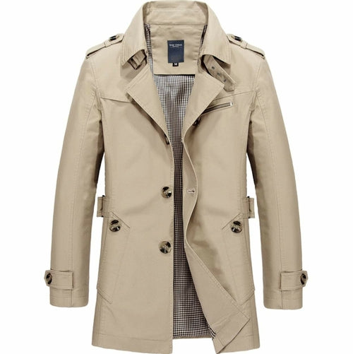 Casaco Trench Clássico Masculino Comprimento Médio